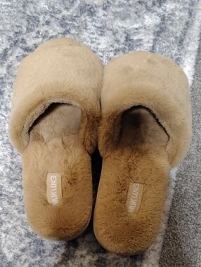 Muk Luks Women's Plush Slide Slippers in Camel Tan